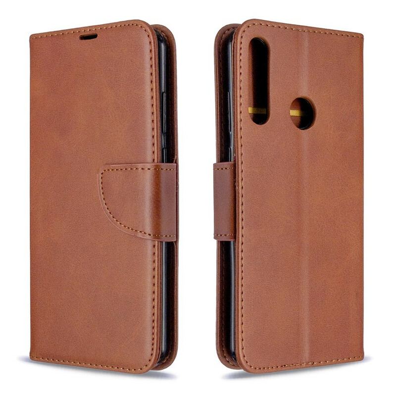 Capa Flip Para Huawei Y6p De Couro Retalho Liso Oblíquo