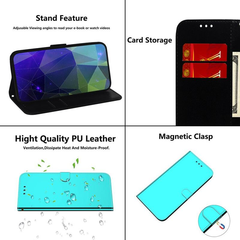 Capa Folio Para Huawei Y6p Capa De Espelho De Couro Sintético