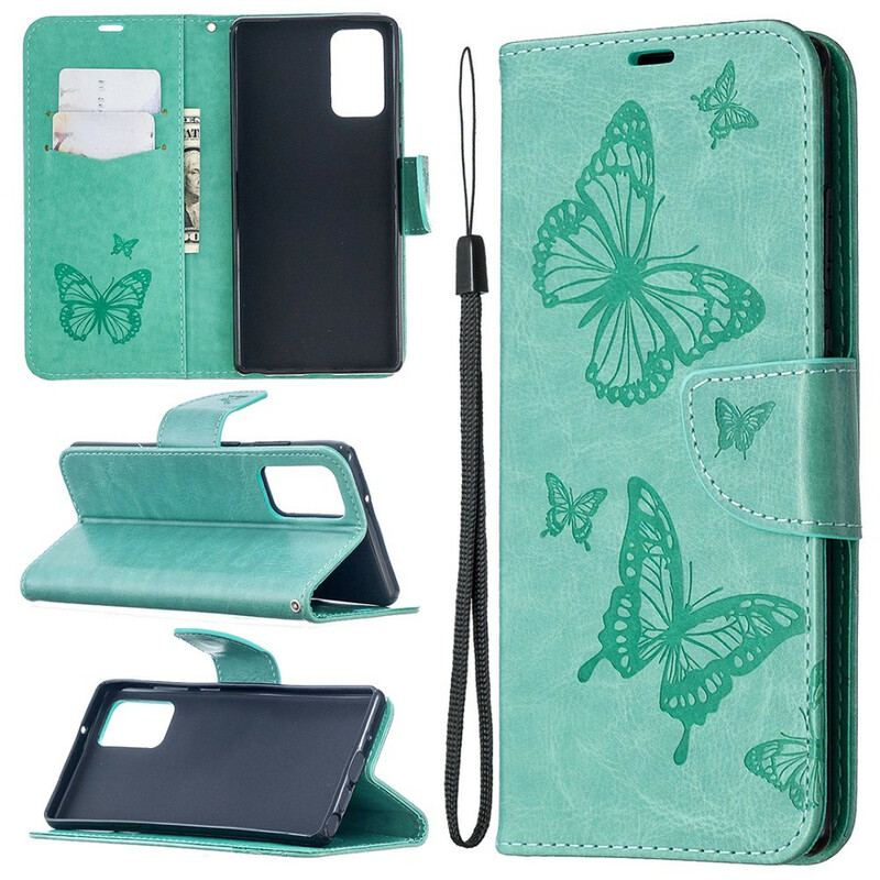 Capa Flip Para Samsung Galaxy Note 20 De Couro Borboletas E Aba Oblíqua