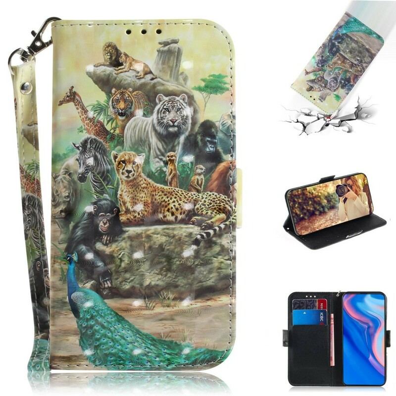 Capa De Couro Para Huawei P Smart Z De Cordão Animais De Safári Tanga