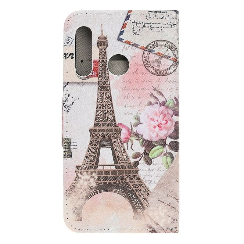 Capa De Couro Para Huawei P Smart Z Torre Eiffel Retrô