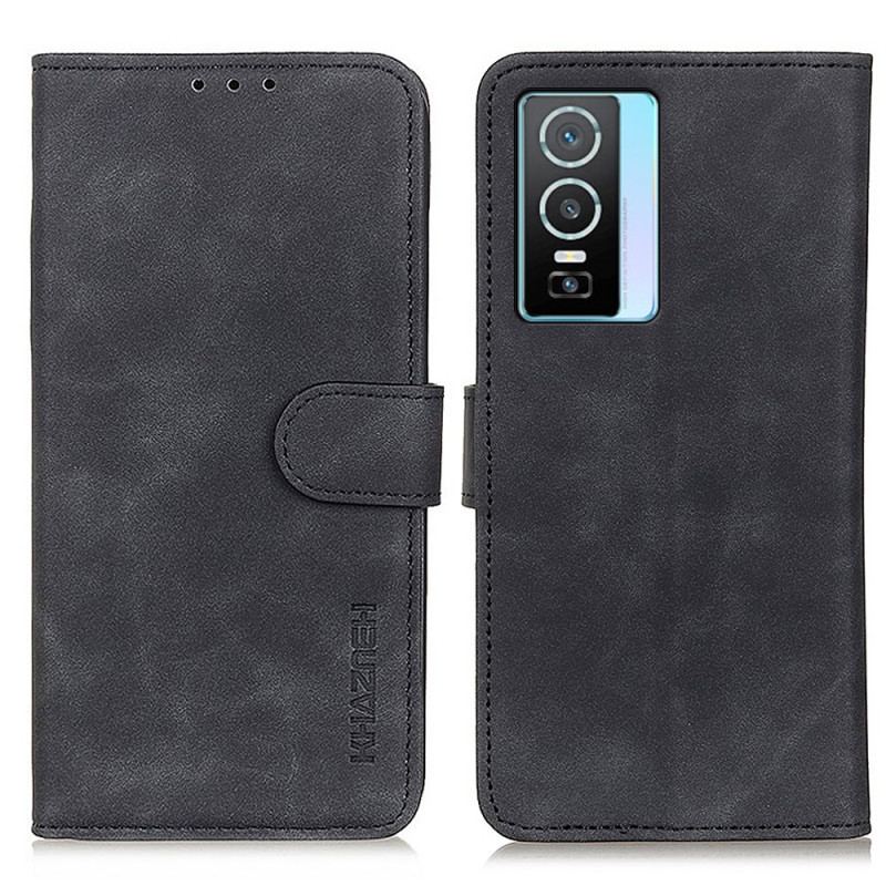 Capa De Couro Para Vivo Y76 5G Efeito Couro Vintage Khazneh