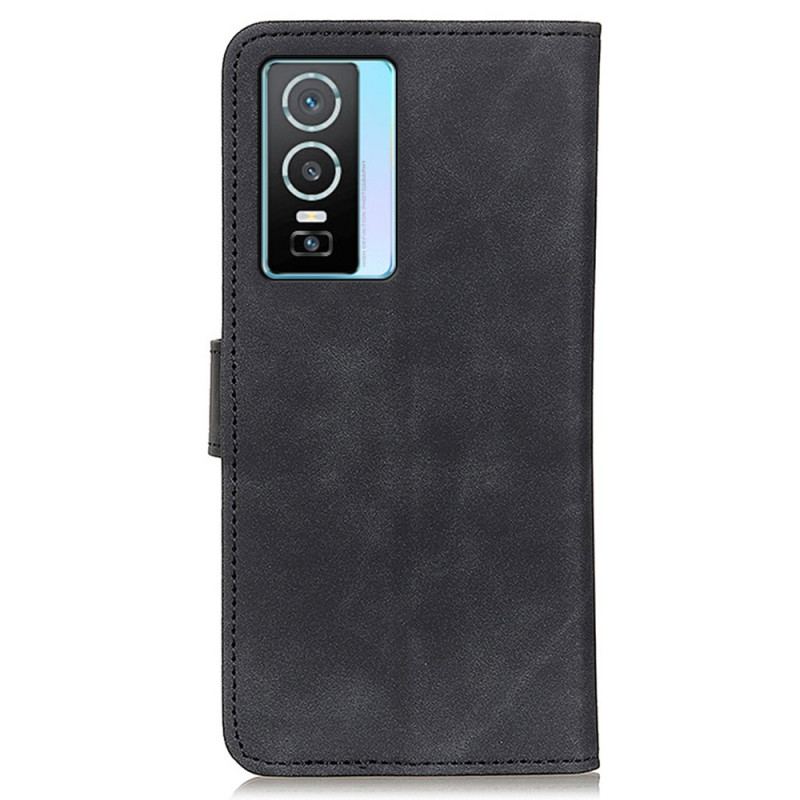 Capa De Couro Para Vivo Y76 5G Efeito Couro Vintage Khazneh