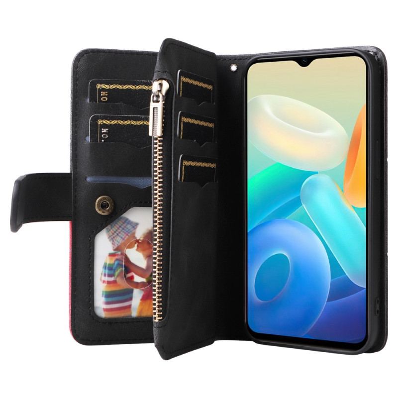 Capa Em Pele Para Vivo Y76 5G Couro Sintético De Dois Tons / Zíper