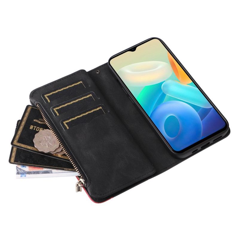 Capa Em Pele Para Vivo Y76 5G Couro Sintético De Dois Tons / Zíper