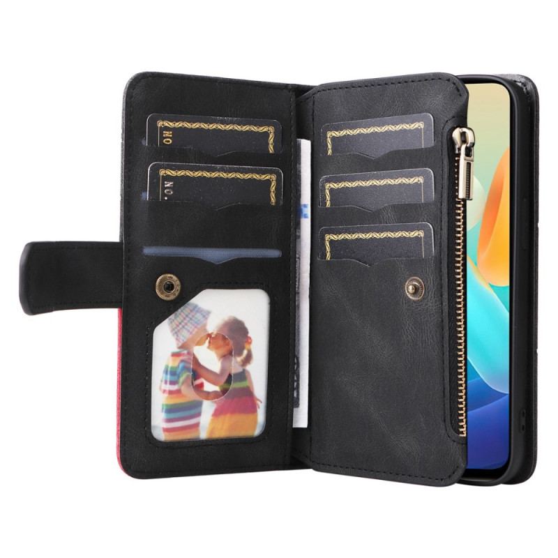 Capa Em Pele Para Vivo Y76 5G Couro Sintético De Dois Tons / Zíper