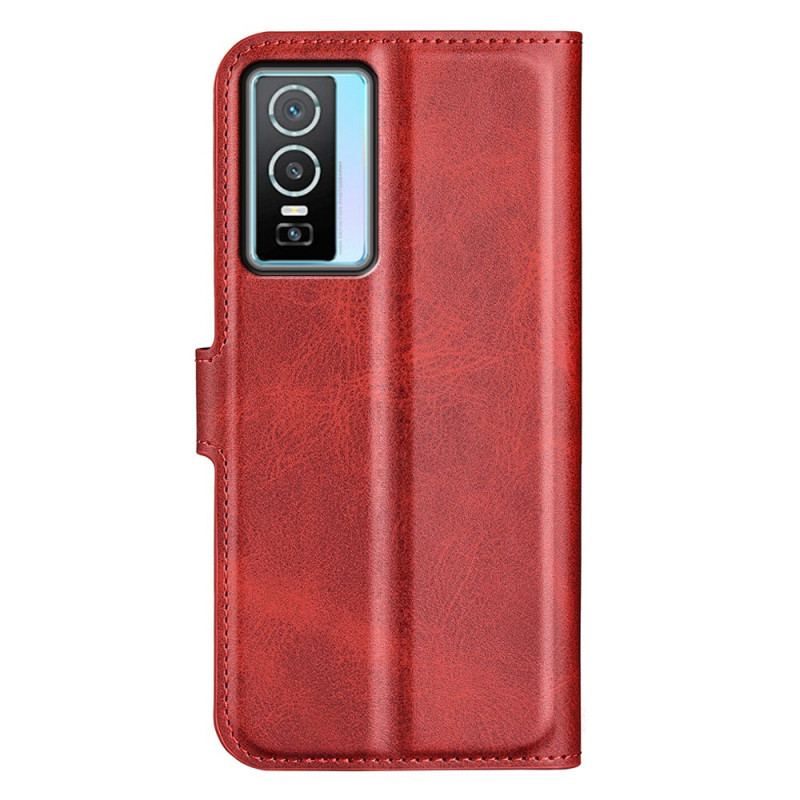 Capa Em Pele Para Vivo Y76 5G Efeito De Couro Extremo Fino