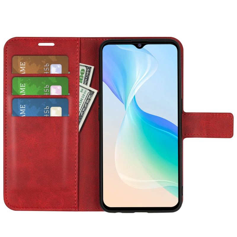 Capa Em Pele Para Vivo Y76 5G Efeito De Couro Extremo Fino