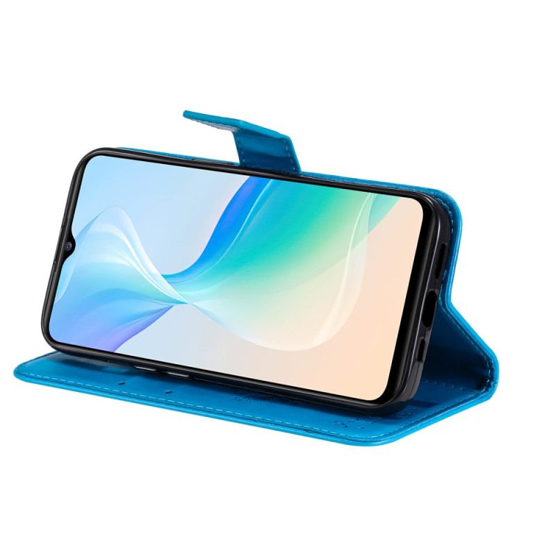 Capa Flip Para Vivo Y76 5G De Cordão Árvore E Gato Strappy
