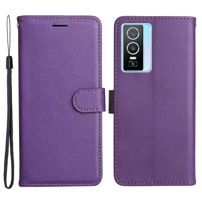 Capa Flip Para Vivo Y76 5G De Cordão Efeito De Couro Com Tiras
