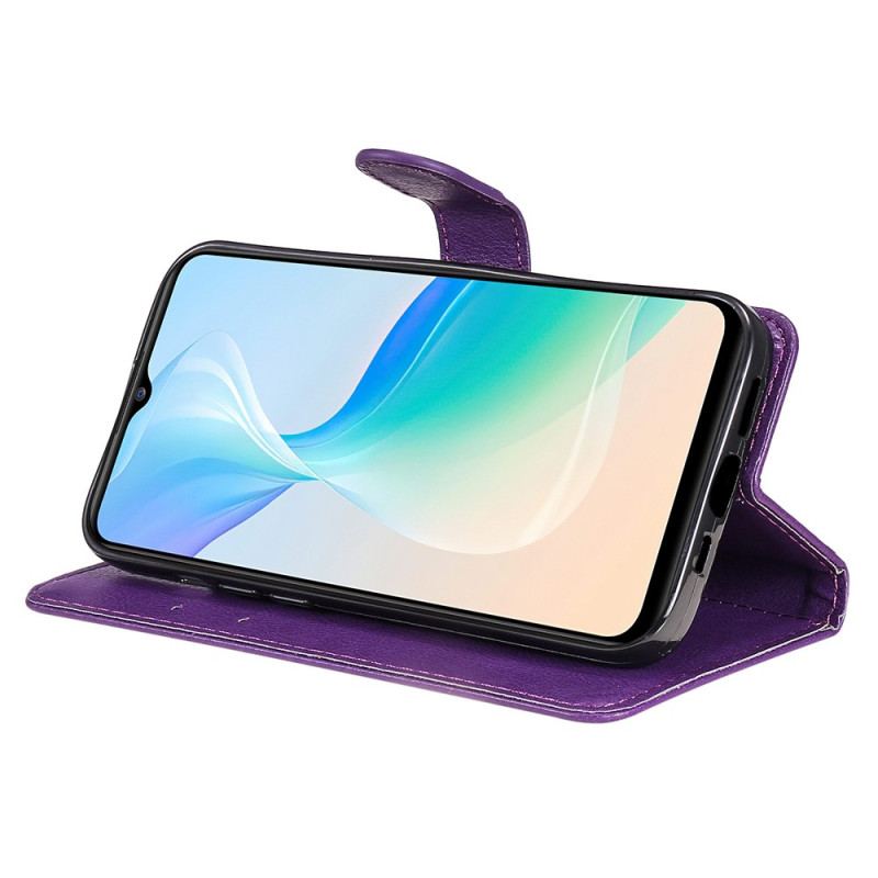 Capa Flip Para Vivo Y76 5G De Cordão Efeito De Couro Com Tiras
