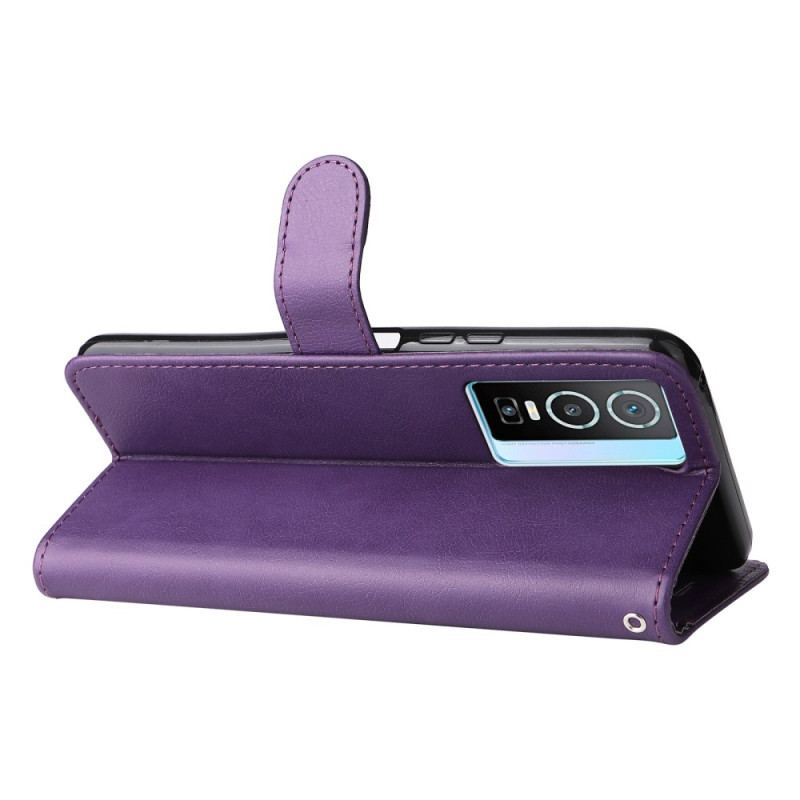 Capa Flip Para Vivo Y76 5G De Cordão Efeito De Couro Com Tiras