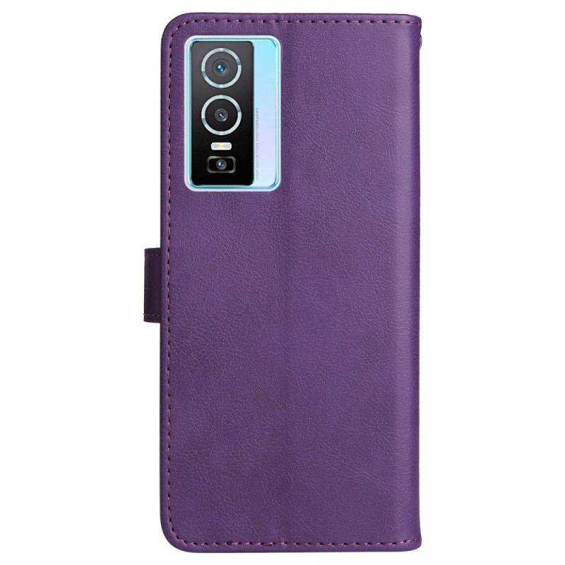 Capa Flip Para Vivo Y76 5G De Cordão Efeito De Couro Com Tiras