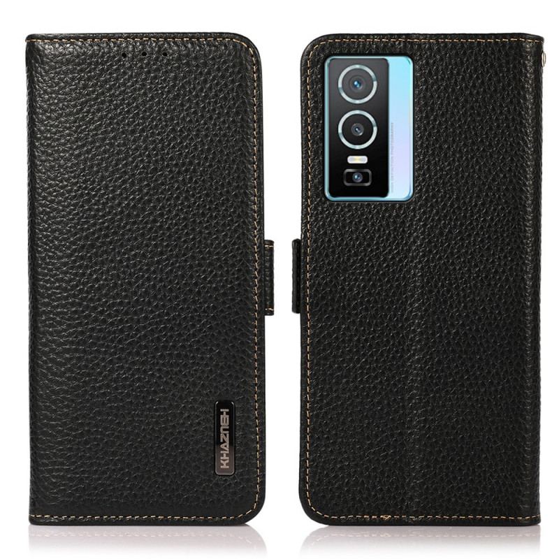 Capa Flip Para Vivo Y76 5G Couro De Lichia Khazneh Rfid