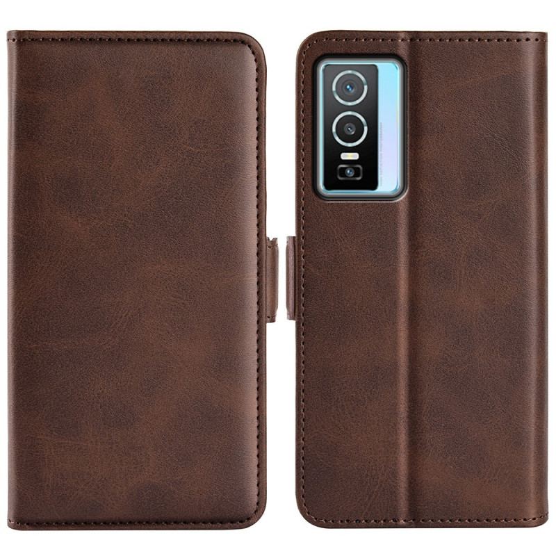 Capa Flip Para Vivo Y76 5G De Couro Mais Aba Dupla