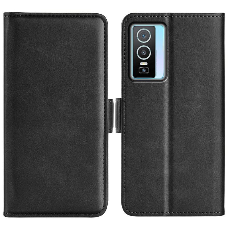 Capa Flip Para Vivo Y76 5G De Couro Mais Aba Dupla