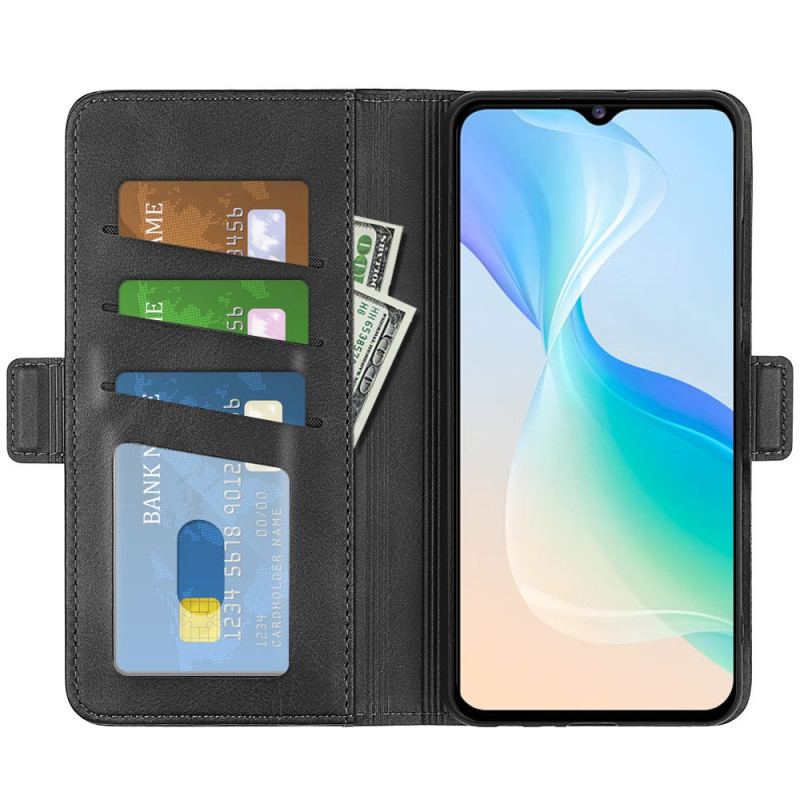 Capa Flip Para Vivo Y76 5G De Couro Mais Aba Dupla