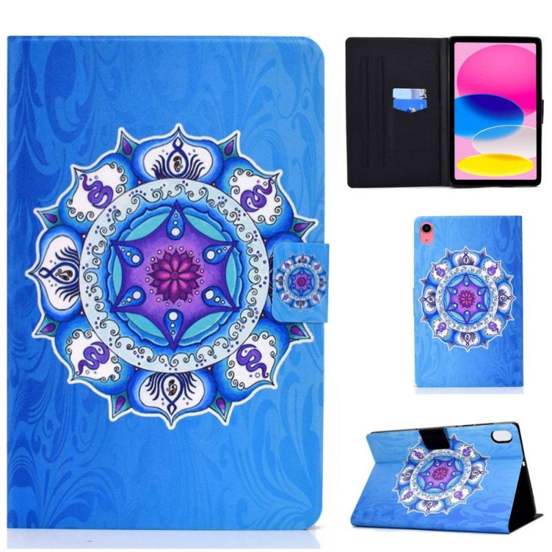 Capa De Couro Para iPad 10.9" (2022) Mandala Em Fundo Azul