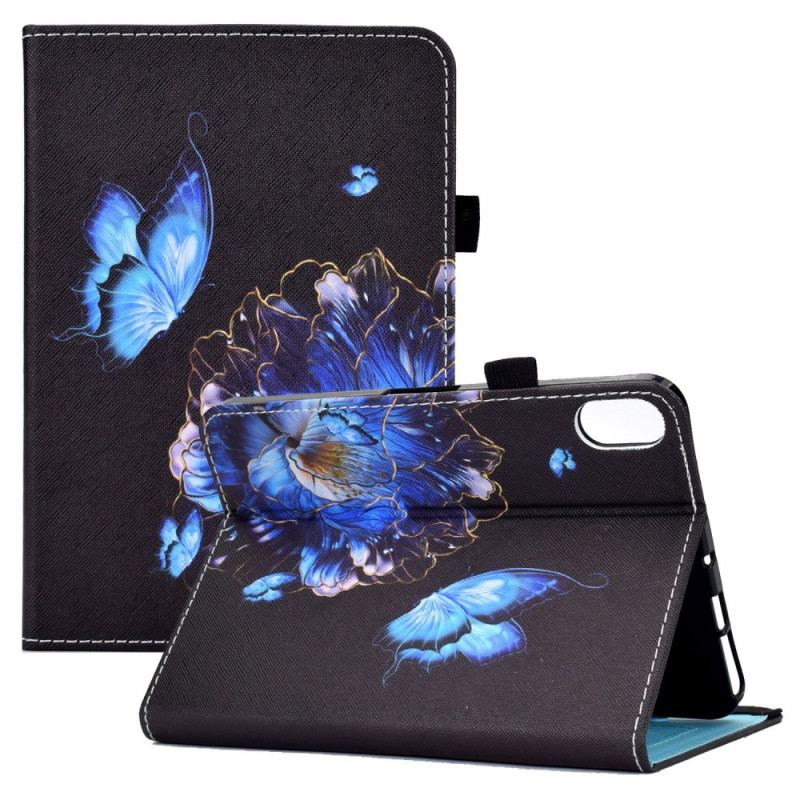 Capa Em Pele Para iPad 10.9" (2022) Borboleta Azul