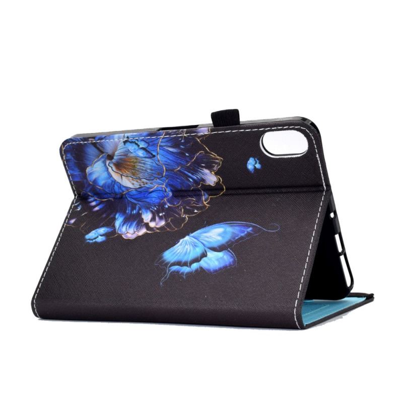 Capa Em Pele Para iPad 10.9" (2022) Borboleta Azul