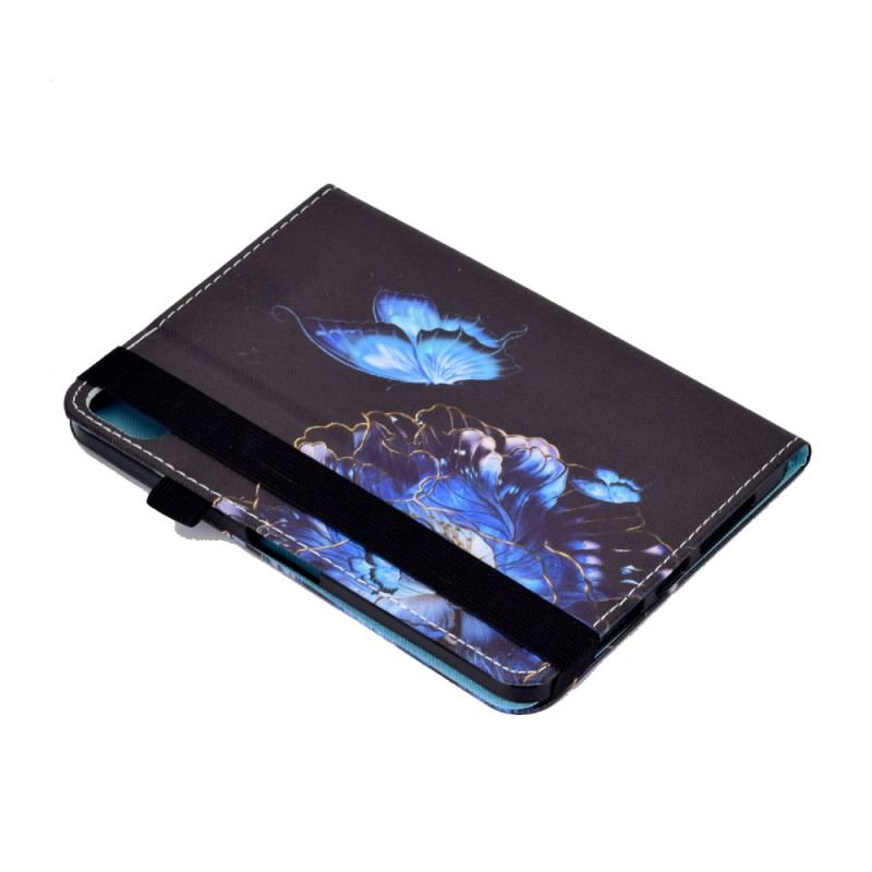 Capa Em Pele Para iPad 10.9" (2022) Borboleta Azul