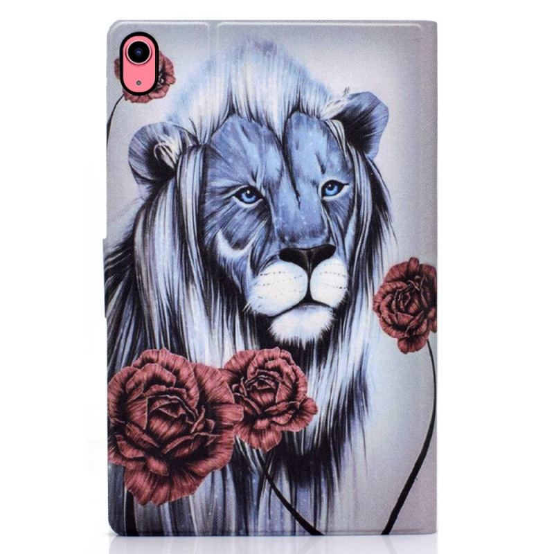 Capa Em Pele Para iPad 10.9" (2022) Leão E Rosas