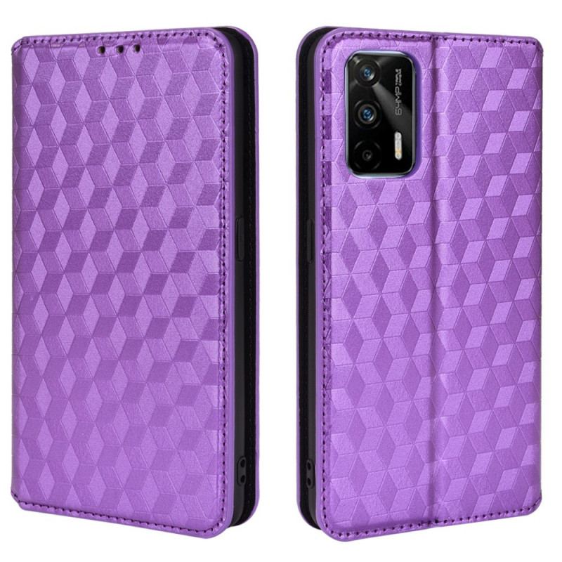 Capa De Celular Para Realme GT 5G Flip Efeito Couro Diamante