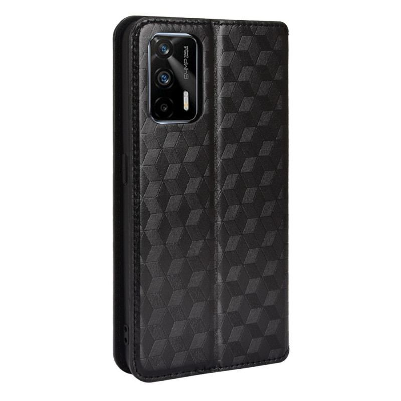 Capa De Celular Para Realme GT 5G Flip Efeito Couro Diamante