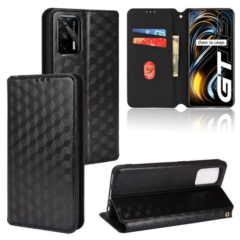 Capa De Celular Para Realme GT 5G Flip Efeito Couro Diamante