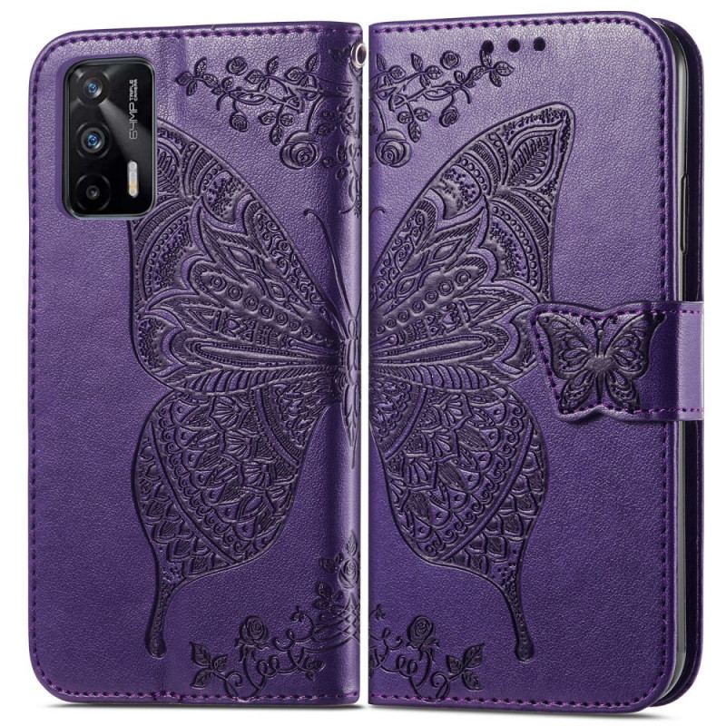 Capa De Couro Para Realme GT 5G Meia Borboleta