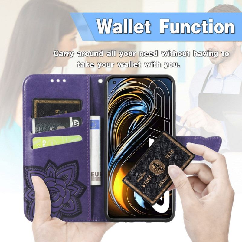 Capa De Couro Para Realme GT 5G Meia Borboleta