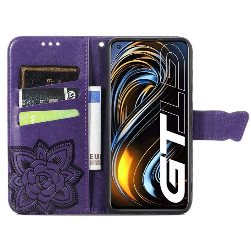 Capa De Couro Para Realme GT 5G Meia Borboleta