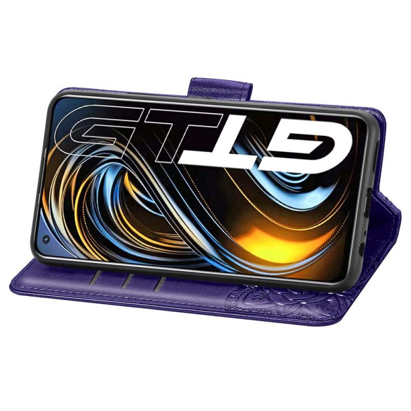 Capa De Couro Para Realme GT 5G Meia Borboleta