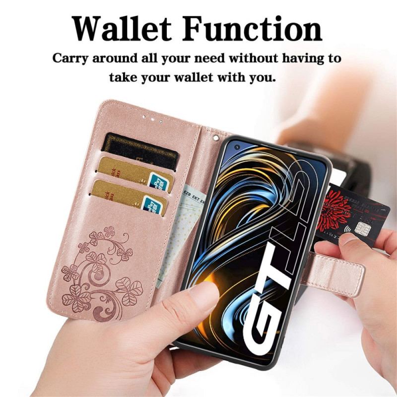 Capa De Couro Para Realme GT 5G Trevo-de-quatro-folhas