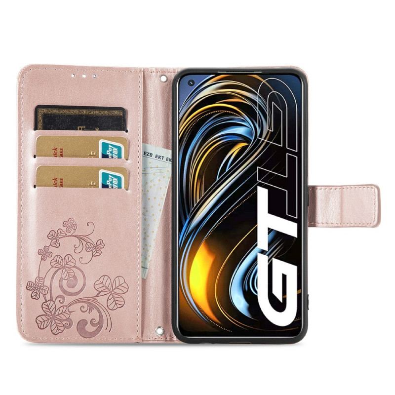 Capa De Couro Para Realme GT 5G Trevo-de-quatro-folhas