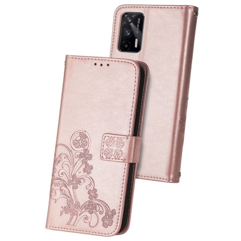 Capa De Couro Para Realme GT 5G Trevo-de-quatro-folhas