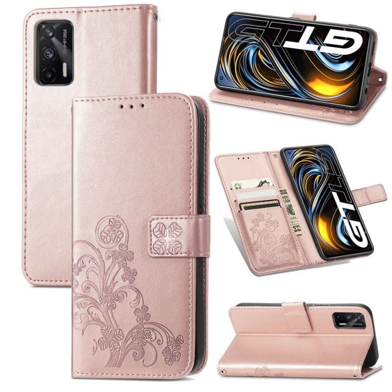 Capa De Couro Para Realme GT 5G Trevo-de-quatro-folhas