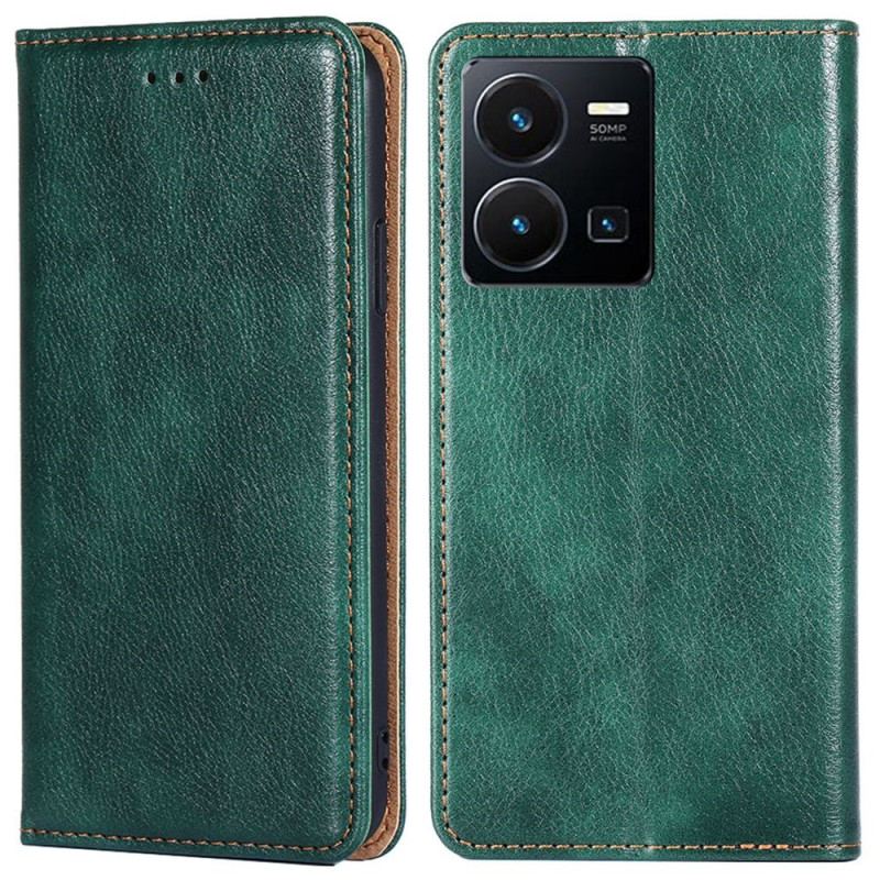 Capa De Celular Para Vivo Y22s Flip Costura De Couro Falso
