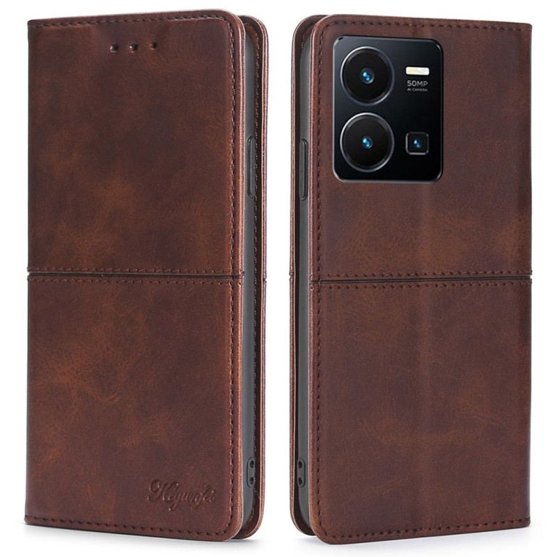Capa De Celular Para Vivo Y22s Flip Efeito Couro Retrô