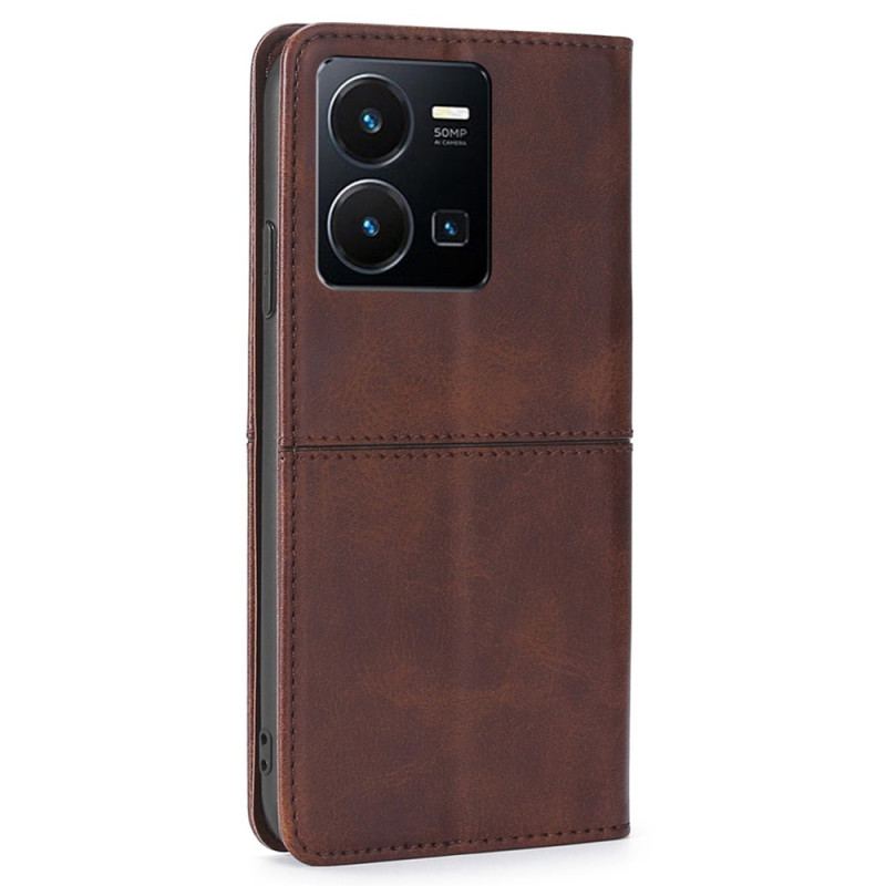 Capa De Celular Para Vivo Y22s Flip Efeito Couro Retrô