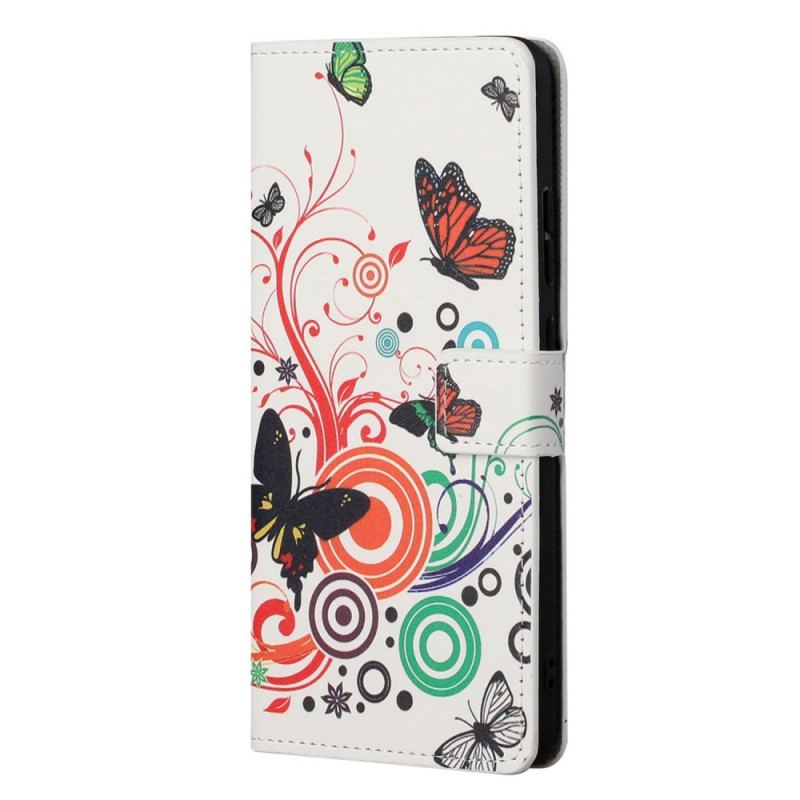 Capa Em Pele Para OnePlus Nord CE 2 5G Natureza E Borboletas