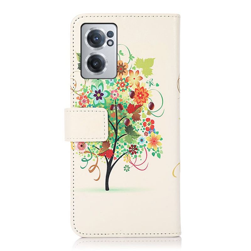 Capa Flip Para OnePlus Nord CE 2 5G Árvore Multicolorida Florescendo