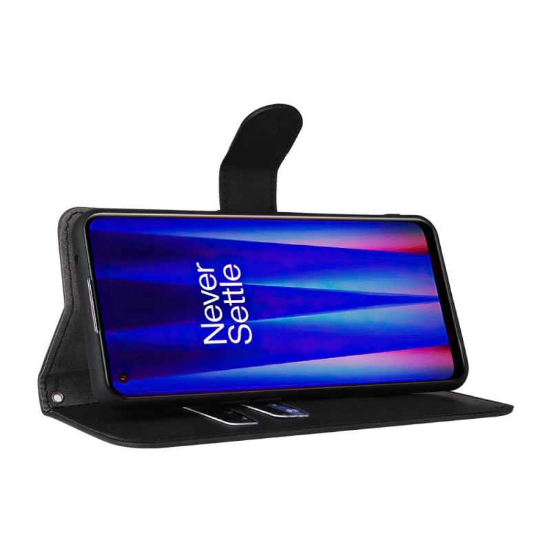 Capa Flip Para OnePlus Nord CE 2 5G De Cordão Textura Da Pele Da Cinta