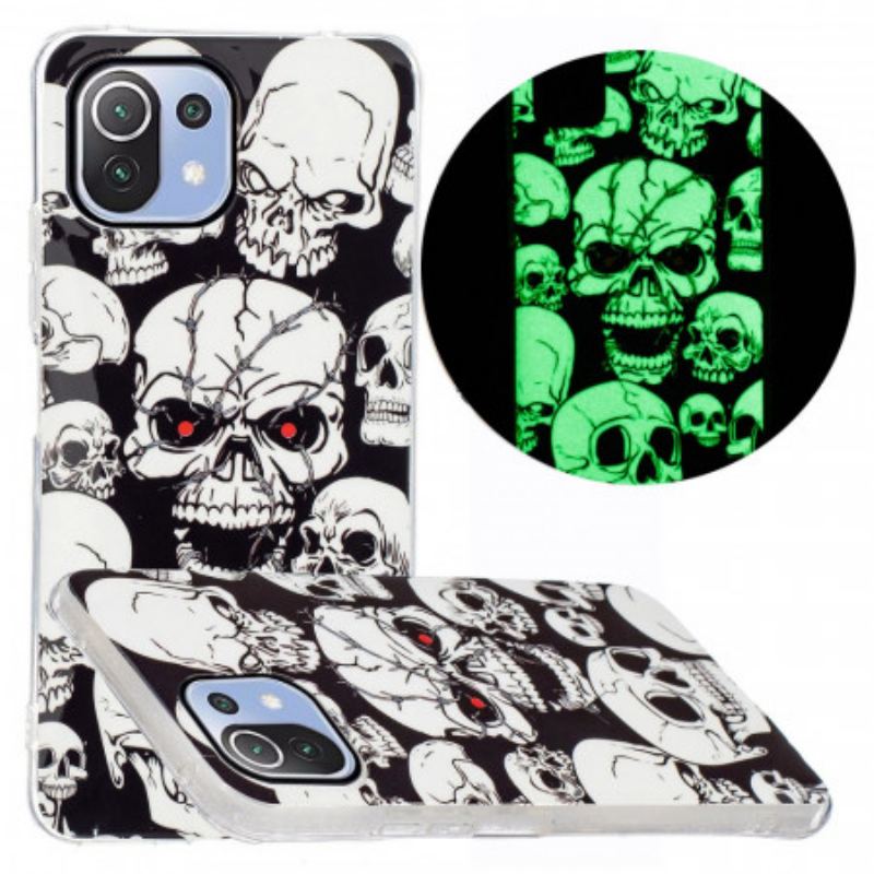 Capa De Celular Para Xiaomi Mi 11 Lite 4G / 5G / 5G NE Cuidado Crânios Fluorescentes