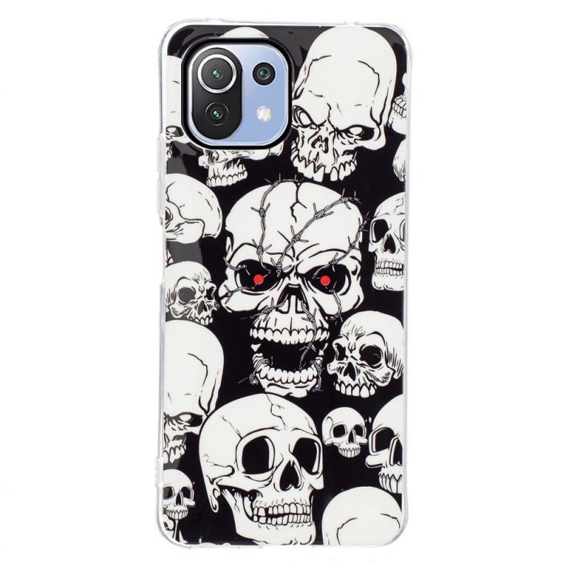 Capa De Celular Para Xiaomi Mi 11 Lite 4G / 5G / 5G NE Cuidado Crânios Fluorescentes