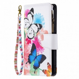 Capa De Couro Para Xiaomi Mi 11 Lite 4G / 5G / 5G NE Bolso Com Zíper De Borboletas