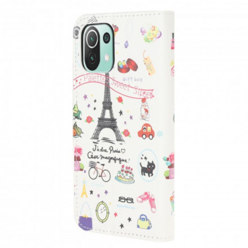 Capa De Couro Para Xiaomi Mi 11 Lite 4G / 5G / 5G NE Eu Amo Paris