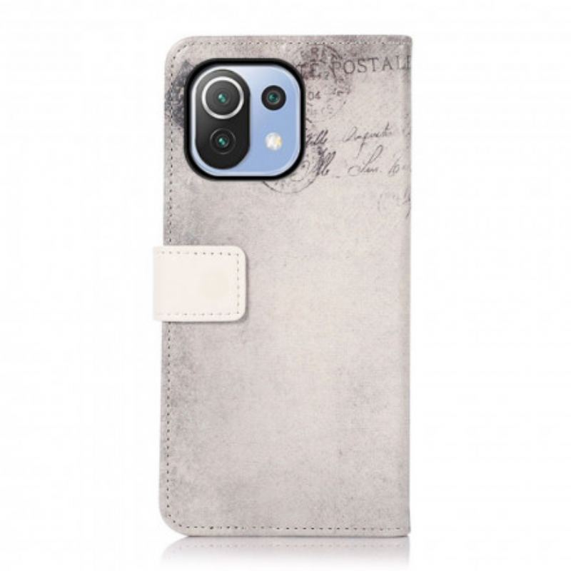 Capa De Couro Para Xiaomi Mi 11 Lite 4G / 5G / 5G NE Gato Viajante