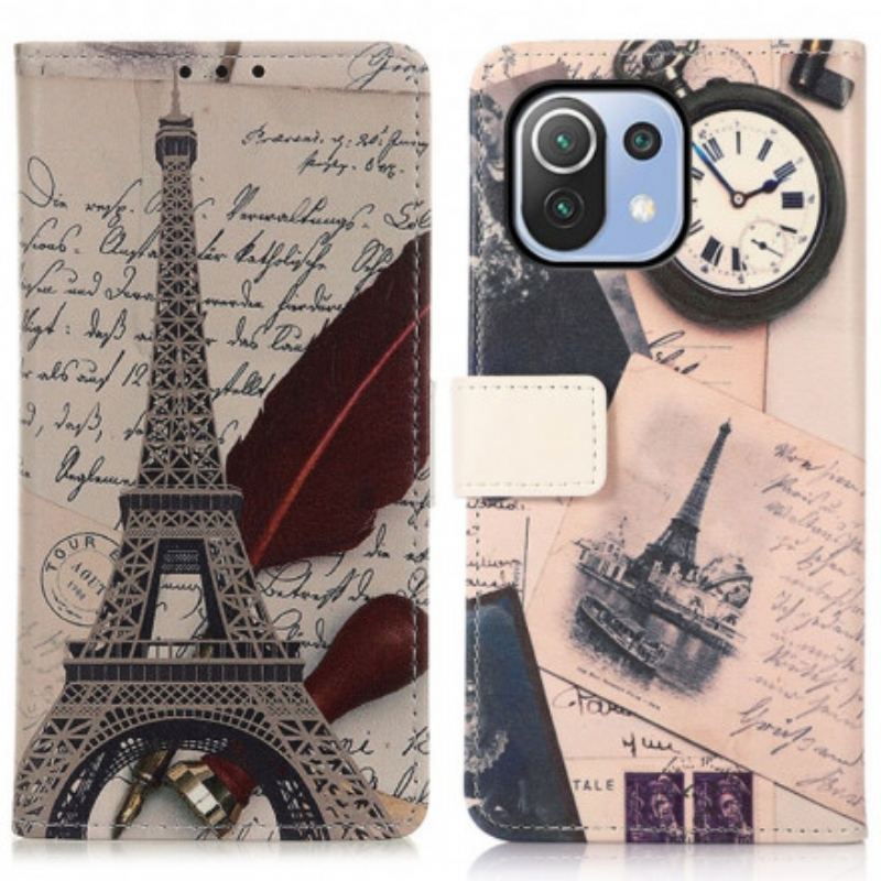 Capa De Couro Para Xiaomi Mi 11 Lite 4G / 5G / 5G NE Torre Eiffel Do Poeta
