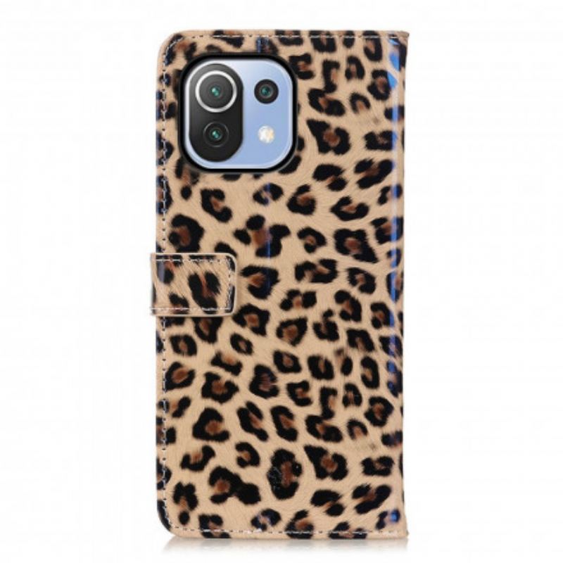 Capa Em Pele Para Xiaomi Mi 11 Lite 4G / 5G / 5G NE Leopardo